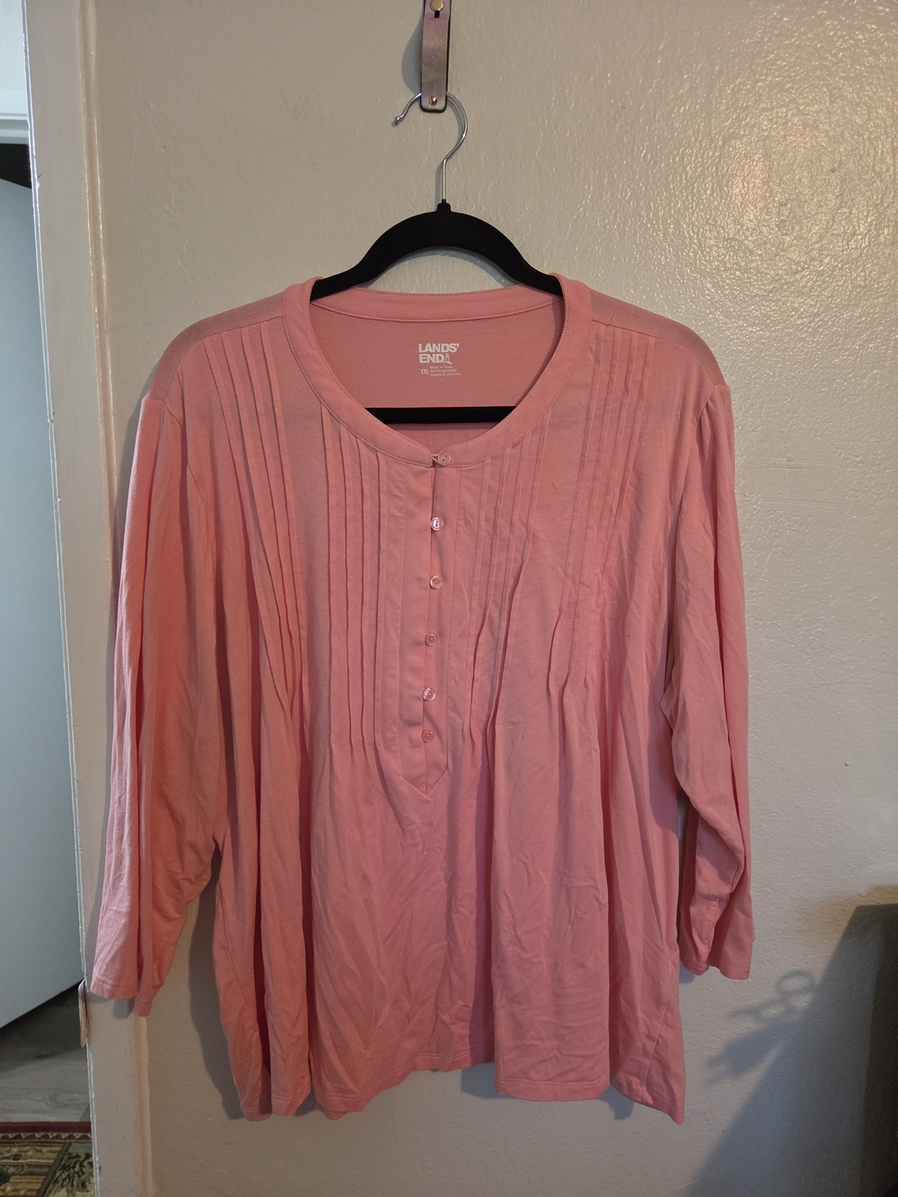 Lands' End Coral Pink Pintuck Button-Front Women's Top